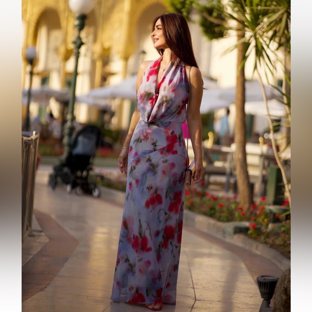Zara Floral Maxi Dress in Lavender and Red
